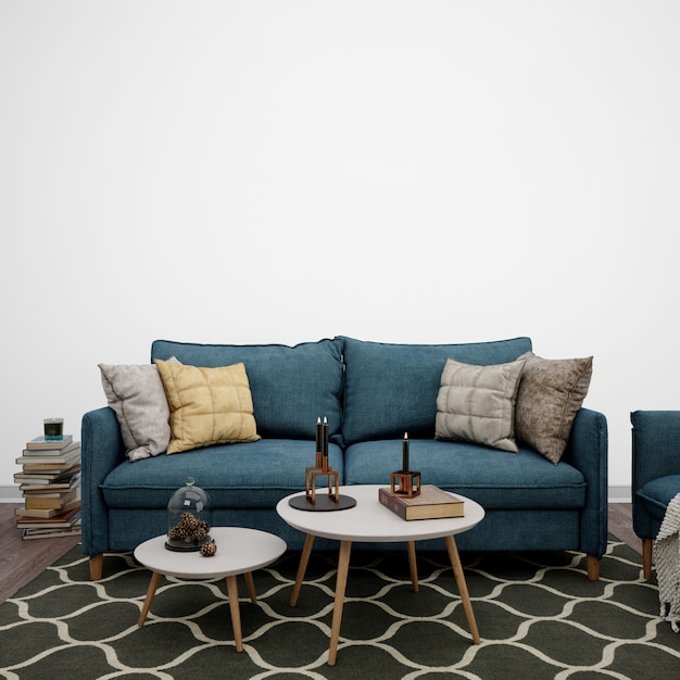 Modern Living Room Decorated with Sofa and Books