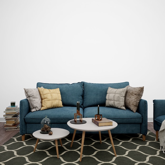 Free PSD living room decorated with sofa and books