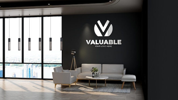 Living room or office lobby waiting room wall logo mocku