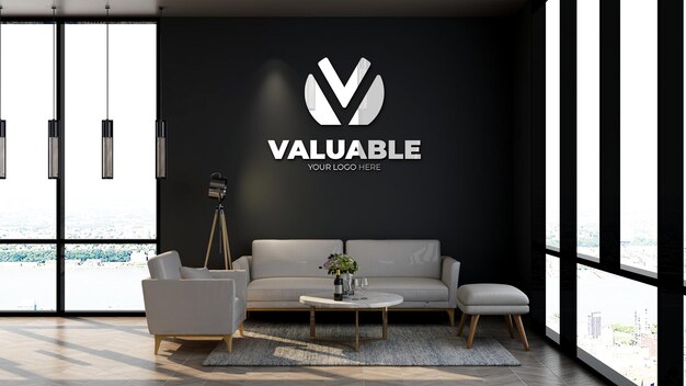 Living room or office lobby waiting room wall logo mocku