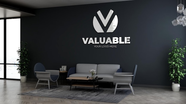 Living room or office lobby waiting room wall logo mocku