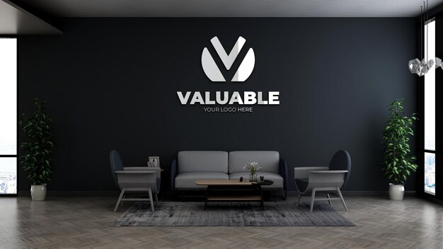 Living room or office lobby waiting room wall logo mocku