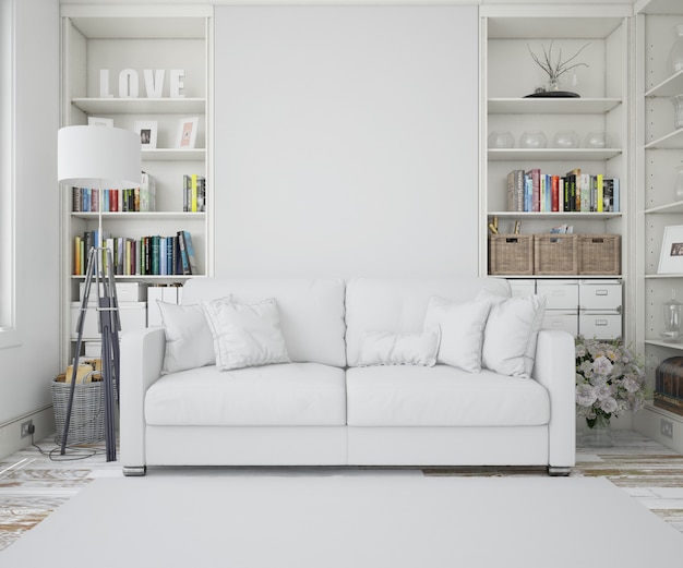 免费PSD客厅与白色沙发