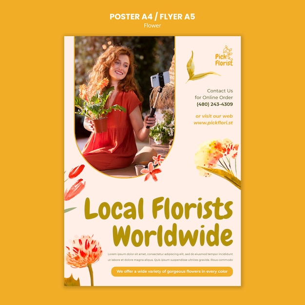 Бесплатный PSD Шаблон плаката местных флористов
