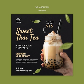 Local tea shop square flyer design template