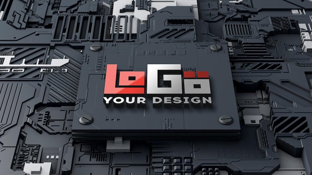 Logo mockup 3d technology circuit board