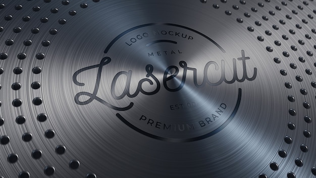 Download Premium Psd Logo Mockup On Anisotropic Circle Brushed Metal Plate With Holes