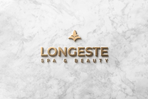 Logo mockup front 3d gold on marble Free Psd