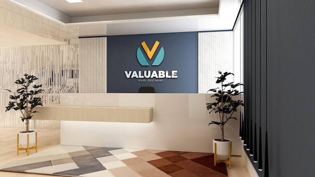 Logo mockup in the minimalist office lobby waiting room