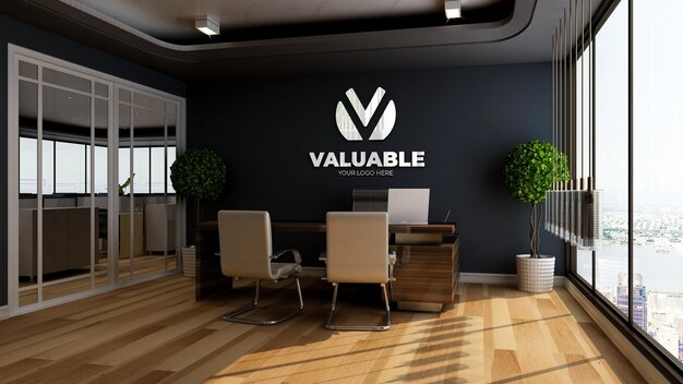 Logo mockup in the office manager wall interior office design