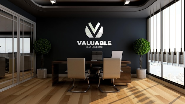 Logo mockup in the office manager wall interior office design