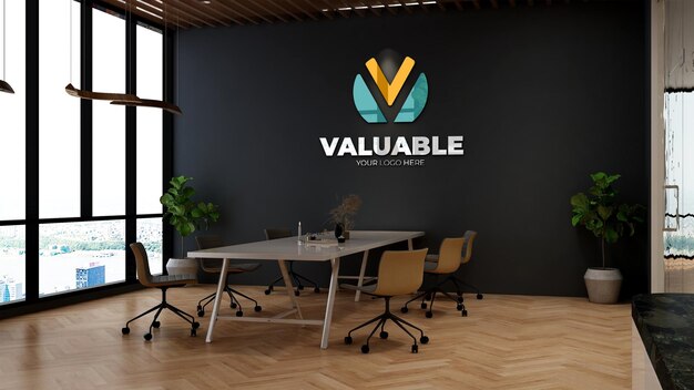 Logo mockup template in the business office meeting room