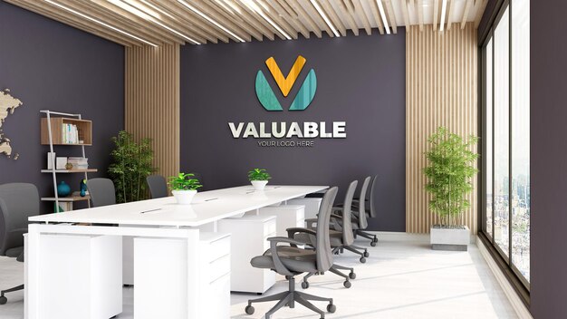 Logo mockup template in the business office meeting room