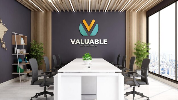 Logo mockup template in the business office meeting room