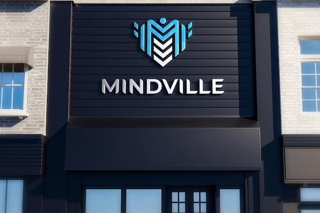 Logo shop sign mockup black store realistic 3d