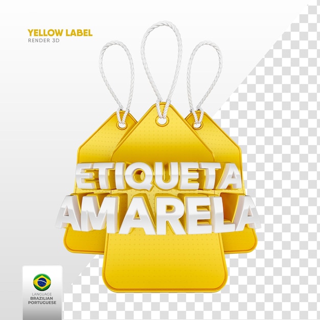 Logo yellow label 3d render in brazil template design in portuguese