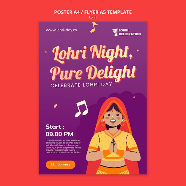 Free PSD lohri celebration  poster template