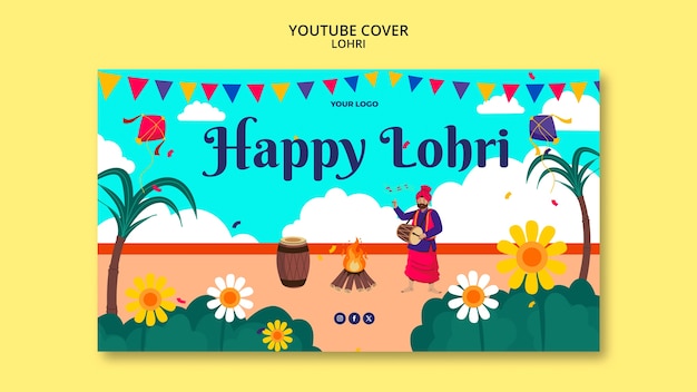 PSD gratuito template di copertina di youtube per la celebrazione di lohri