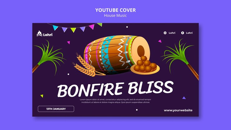 मुफ़्त PSD lohri celebration  youtube cover template