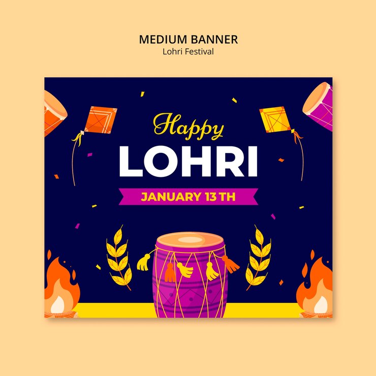 मुफ़्त PSD lohri festival banner template design