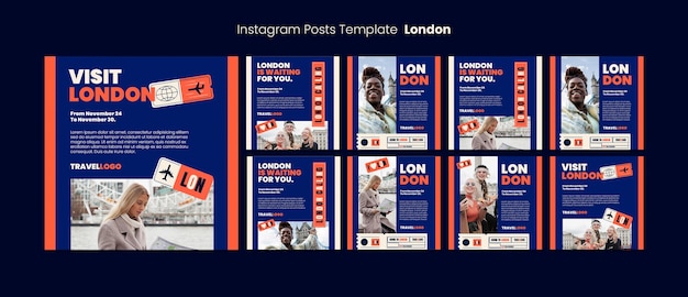 無料PSD ロンドン旅行instagram投稿コレクション