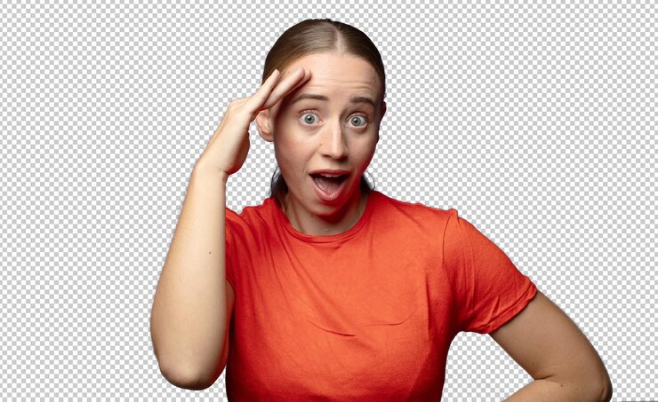 Free PSD looking happy astonished and surprised smiling and realizing amazing and incredible good news