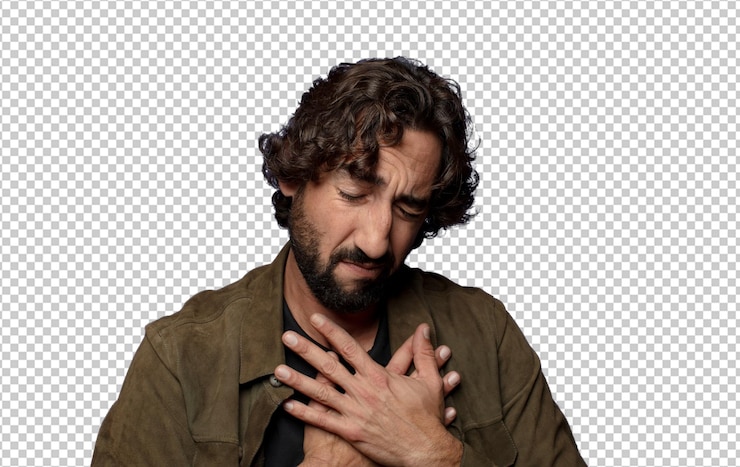 Free PSD looking sad hurt and heartbroken holding both hands close to heart crying and feeling depressed