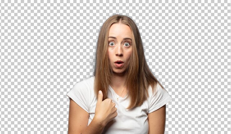 Free PSD looking shocked and surprised with mouth wide open pointing to self