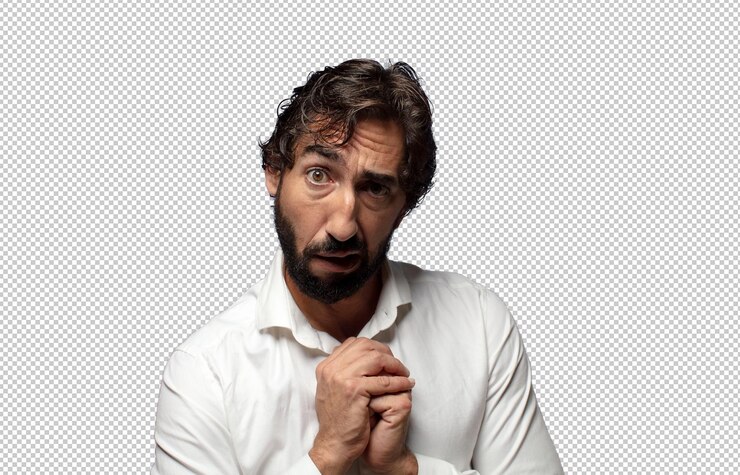 Free PSD looking worried stressed anxious and scared panicking and clenching teeth
