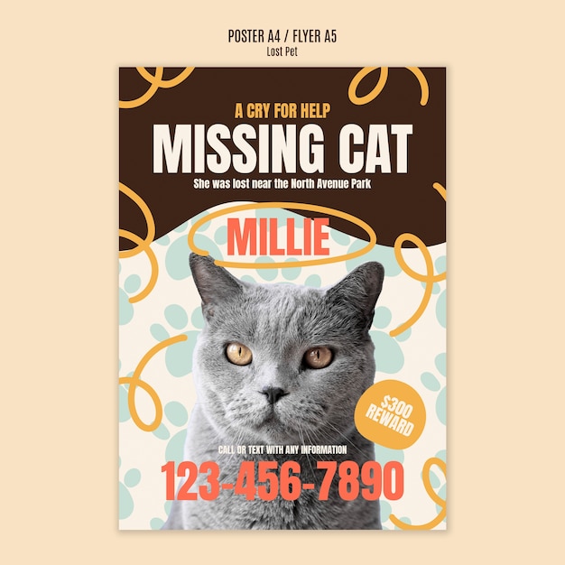 Free PSD lost pet  poster template