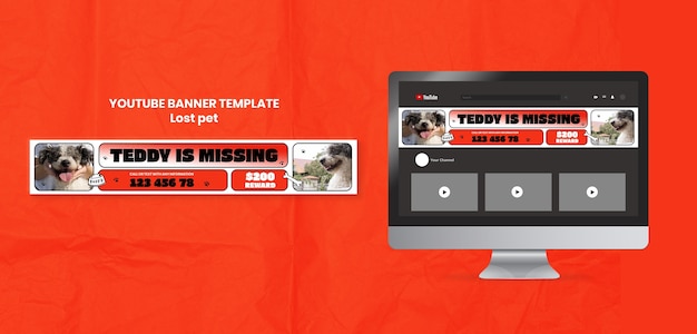 Template di banner di youtube per animali domestici persi