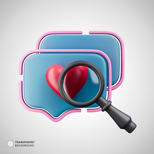 Free PSD love chat search icon isolated 3d render illustration