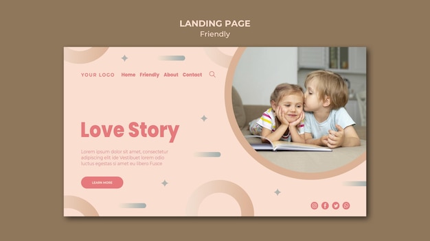 Free PSD love friendship story landing page template