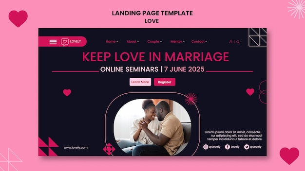 Free PSD love landing page with photo