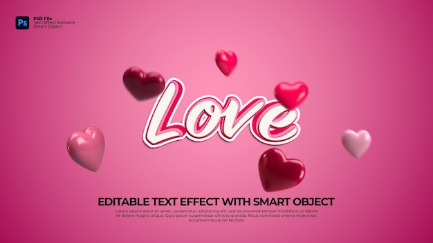 Love text effect editable psd with smart object and elements