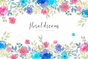 Free PSD lovely floral background with watercolor flowers