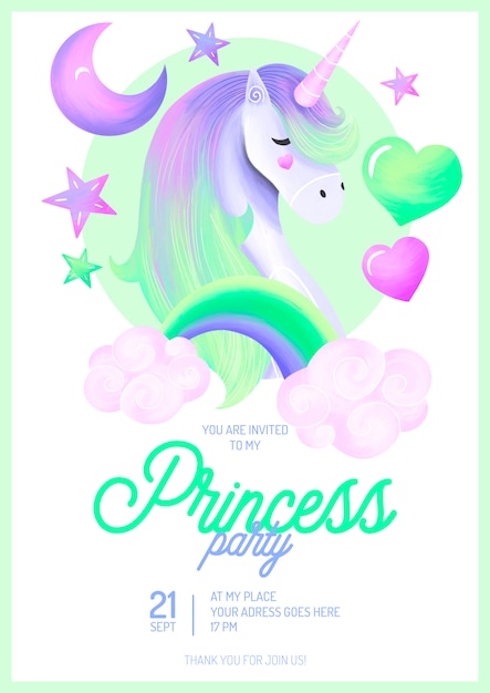 Бесплатный PSD Шаблон приглашения lovely princess party