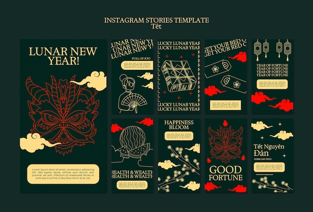 Free PSD lunar new year celebration  instagram stories