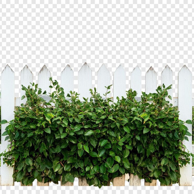 Free PSD lush green foliage overflowing a white picket fence a natural border a vibrant scene a tranquil image