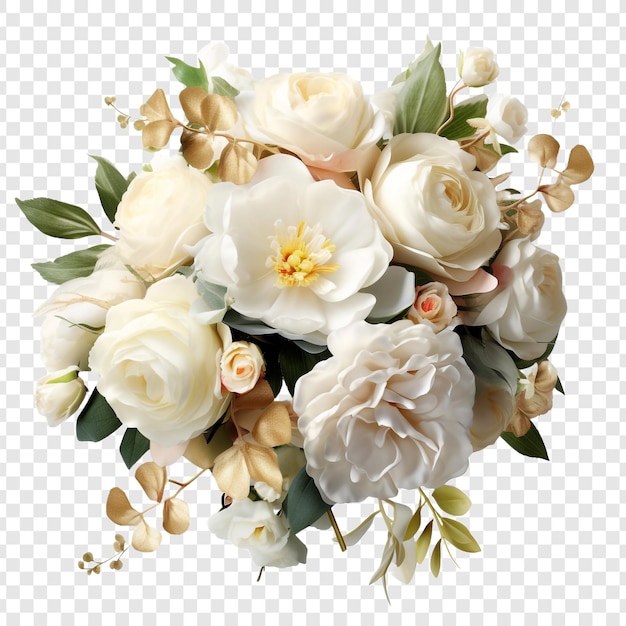 무료 PSD 투명 한 배경 에 분리 된 다양한 아름다운 꽃 을 특징 으로 하는 고급스러운 결혼식 꽃다발