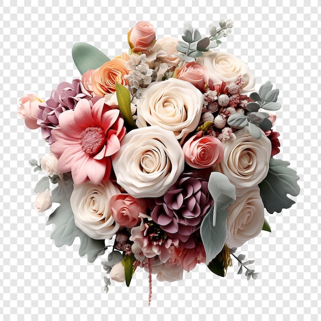 PSD gratuito lussuoso bouquet nuziale con una varietà di bellissimi fiori isolati su uno sfondo trasparente