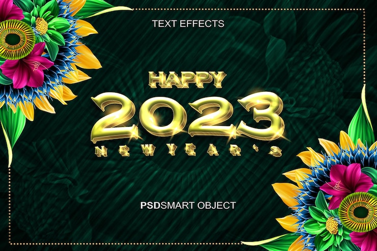 मुफ़्त PSD luxury 2023 gold 3d text style background mockup