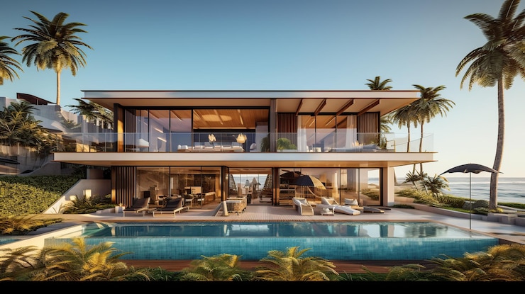 Free PSD luxury beach house generative ai