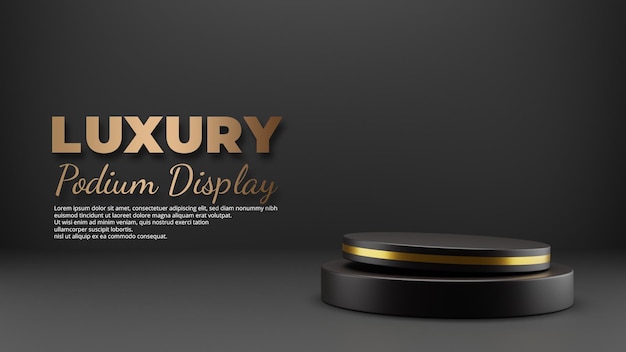 Роскошный черный и золотой подиум 3d-рендеринга Premium Psd