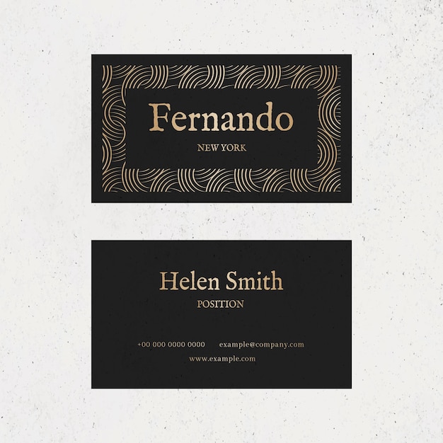 Free PSD luxury business card template psd in gold and black tone with front and rear view flat lay