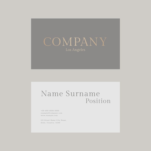 Free PSD luxury business card template psd in gold and gray tone with front and rear view flat lay