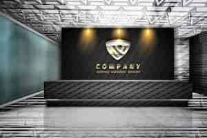 Free PSD luxury chrome office wall logo mockup