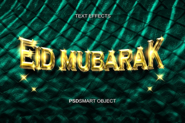 Free PSD luxury eid mubarak gold 3d text style mockup template