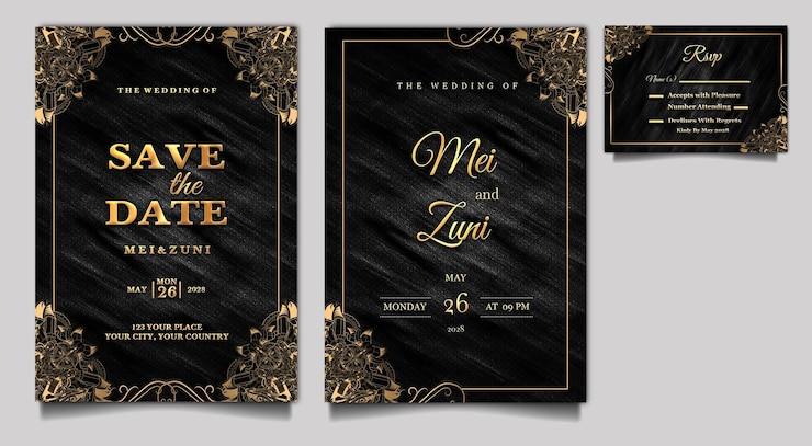 Free PSD luxury elegant wedding invitation design set mockup
