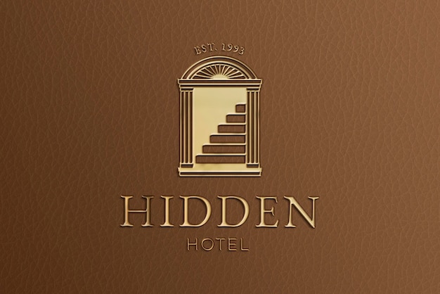 Luxury gold effect, hotel logo template in 3d modern design psd